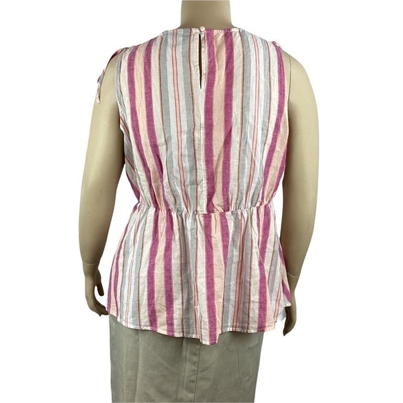 Lane Bryant Striped Tie Shoulder Top Size 18/20 Multicolor Linen Blend - Picture 5 of 7